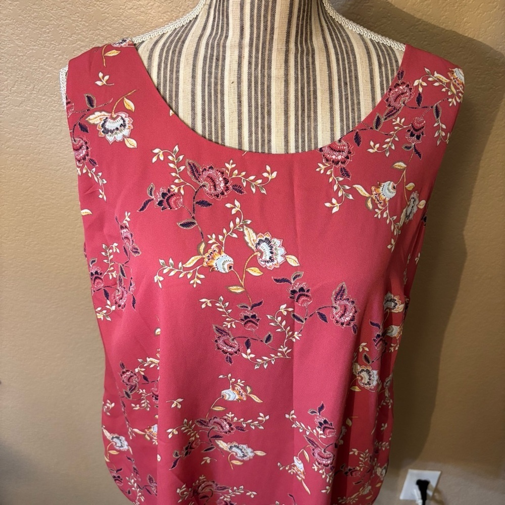 Sale! NEW Chico's Blouse 2 (Large/12) Pink Floral Sleeveless Reversible Tan Boho - Picture 2 of 15